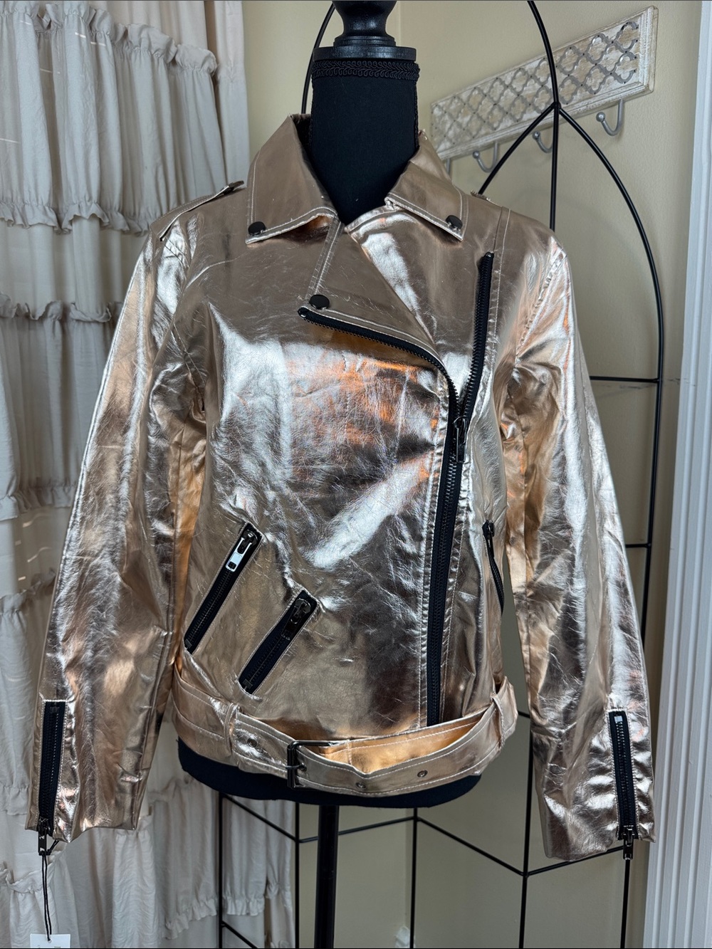 Metallic Rose Gold Asymmetric Moto Jacket Size M NWT
